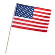 Handheld USA flag made of polyester, measuring 30 x 45 cm with a 60 cm wooden stick, ideal for patriotic events and celebrations.