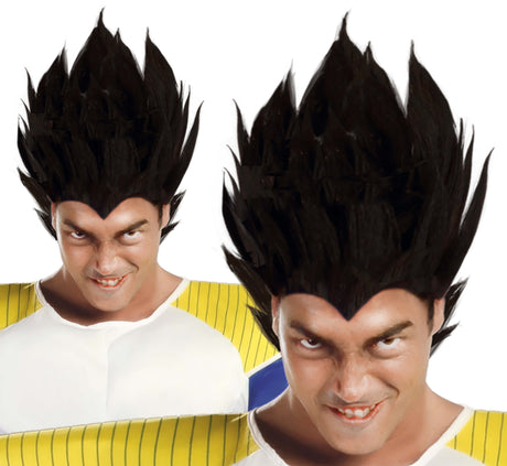 Black warrior wig for men made of synthetic hair, ideal for cosplay, ninja costumes, superheroes, video game characters, and themed events.