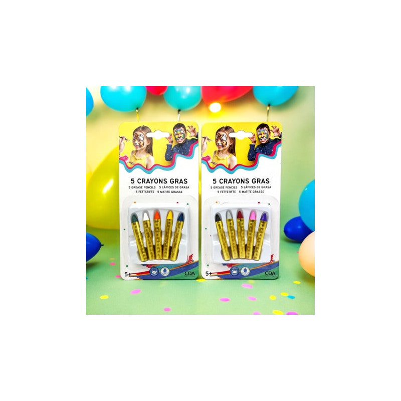 Crayons gras assortis – activités créatives et maquillage enfant – lot de 5