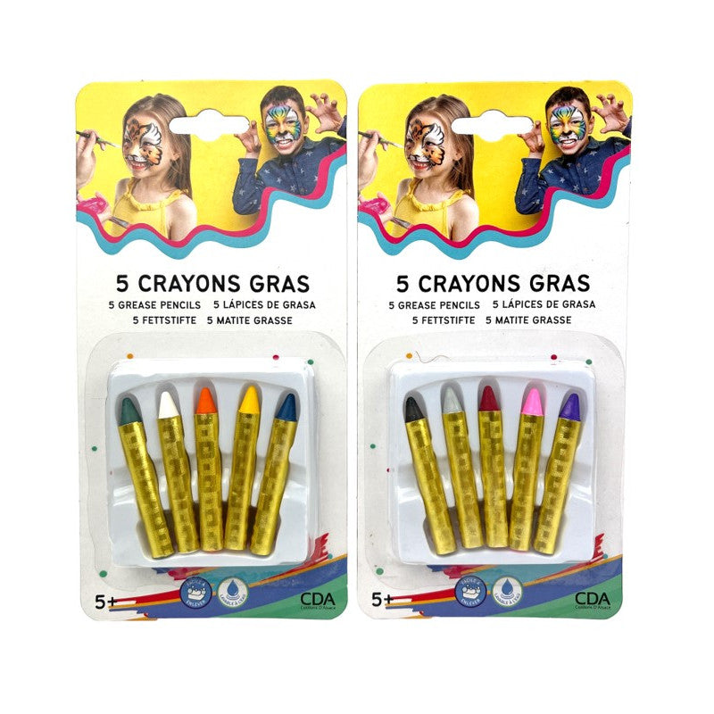 Crayons gras assortis – activités créatives et maquillage enfant – lot de 5