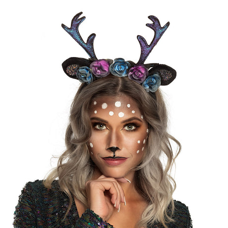 Dark deer tiara for women, fairy tale inspired Halloween costume accessory made of polyester, ideal for adults.