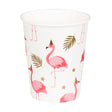 Set of 10 paper cups with pink flamingo design, 25 cl capacity, perfect for tropical or Hawaii-themed parties.
