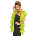 Bright neon green feather boa, 180 cm long, made of 85% turkey feathers and 15% cotton, ideal costume accessory for adults
