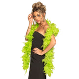 Bright neon green feather boa, 180 cm long, made of 85% turkey feathers and 15% cotton, ideal costume accessory for adults