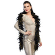 Black and gold glamour feather boa, 180 cm long, made from turkey feathers, ideal costume accessory for adults.