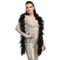 Black and gold glamour feather boa, 180 cm long, made from turkey feathers, ideal costume accessory for adults.