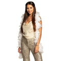 White feather boa 50g, 180cm long, made of cock feathers and cotton, ideal for adults as a party accessory or costume.