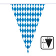 Bavarian flag bunting made of 100% polyester with 20 blue and white pennants, each 30 x 20 cm, on a 10 meter string, ideal for Oktoberfest and party decorations.