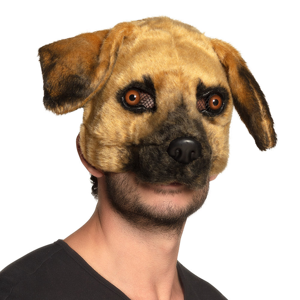 Plush dog half mask for adults, soft and comfortable costume accessory made from polystyrene and polyester, ideal for men and women.