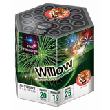 Feu d'artifice compact 19 coups calibre 20 mm, grosses pivoines colorées et bouquet final en pluie crépitante dorée, effets jusqu'à 20 m, spectacle pyrotechnique F2 pour fêtes et célébrations