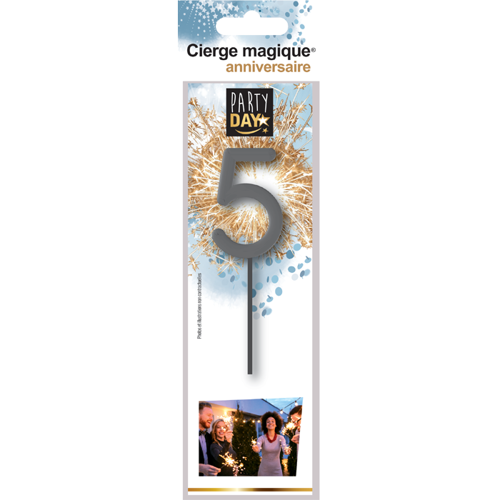 Cierge magique chiffre gris – étincelles dorées pour anniversaires festifs