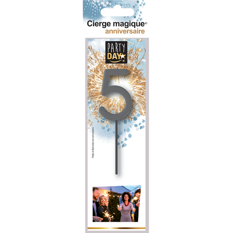Cierge magique chiffre gris – étincelles dorées pour anniversaires festifs