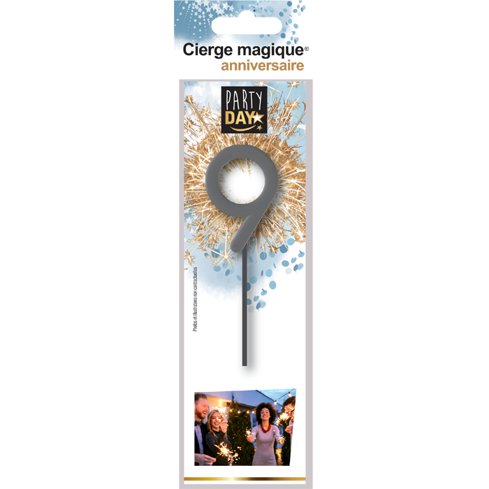Cierge magique chiffre gris – étincelles dorées pour anniversaires festifs