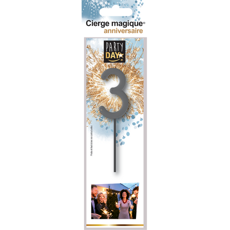 Cierge magique chiffre gris – étincelles dorées pour anniversaires festifs