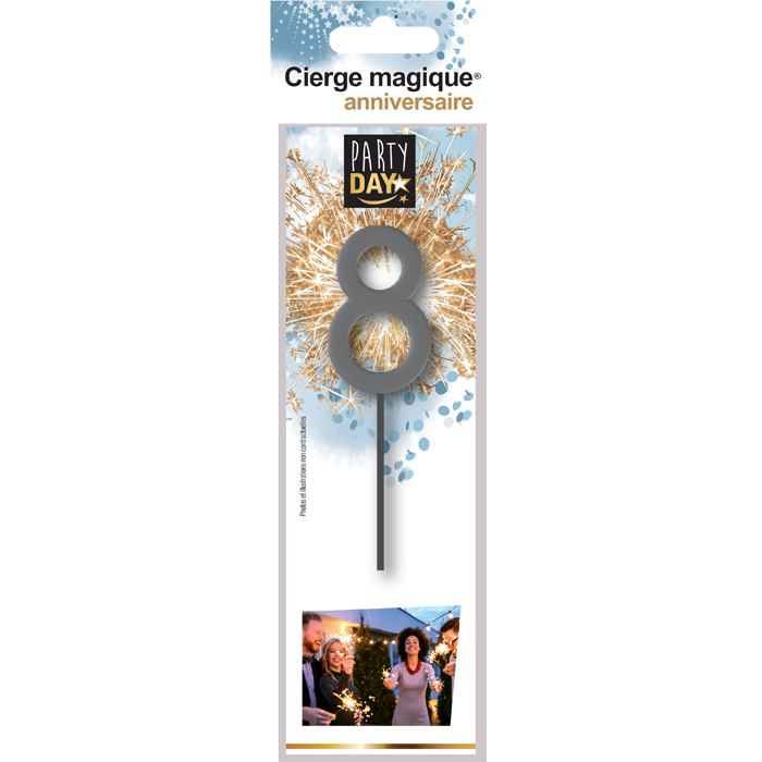 Cierge magique chiffre gris – étincelles dorées pour anniversaires festifs