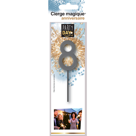 Cierge magique chiffre gris – étincelles dorées pour anniversaires festifs