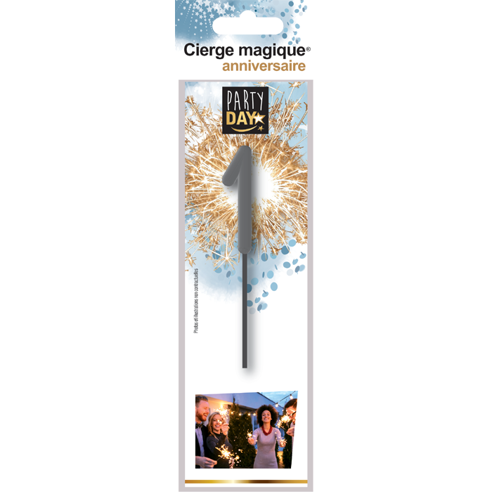 Cierge magique chiffre gris – étincelles dorées pour anniversaires festifs