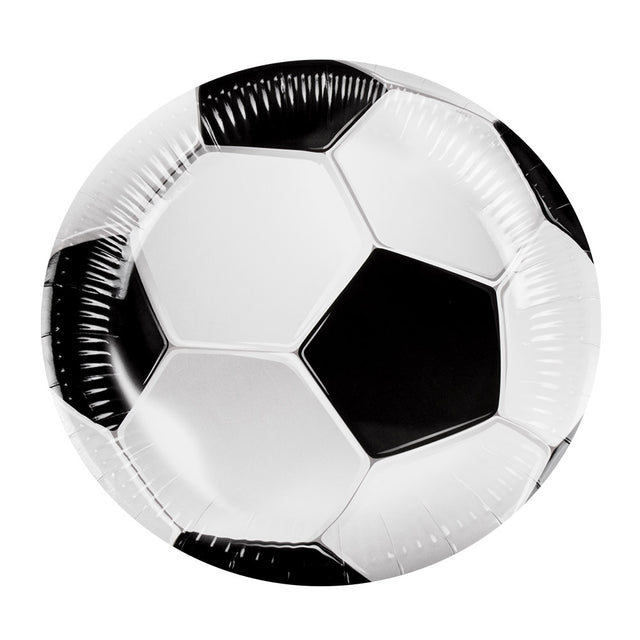 Set of 10 round paper plates with football design, 23 cm diameter, perfect for sports-themed parties and events.