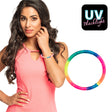 Rainbow UV bracelet for women made of polyester and polypropylene, colorful jewelry accessory for adults with hangtag packaging.
