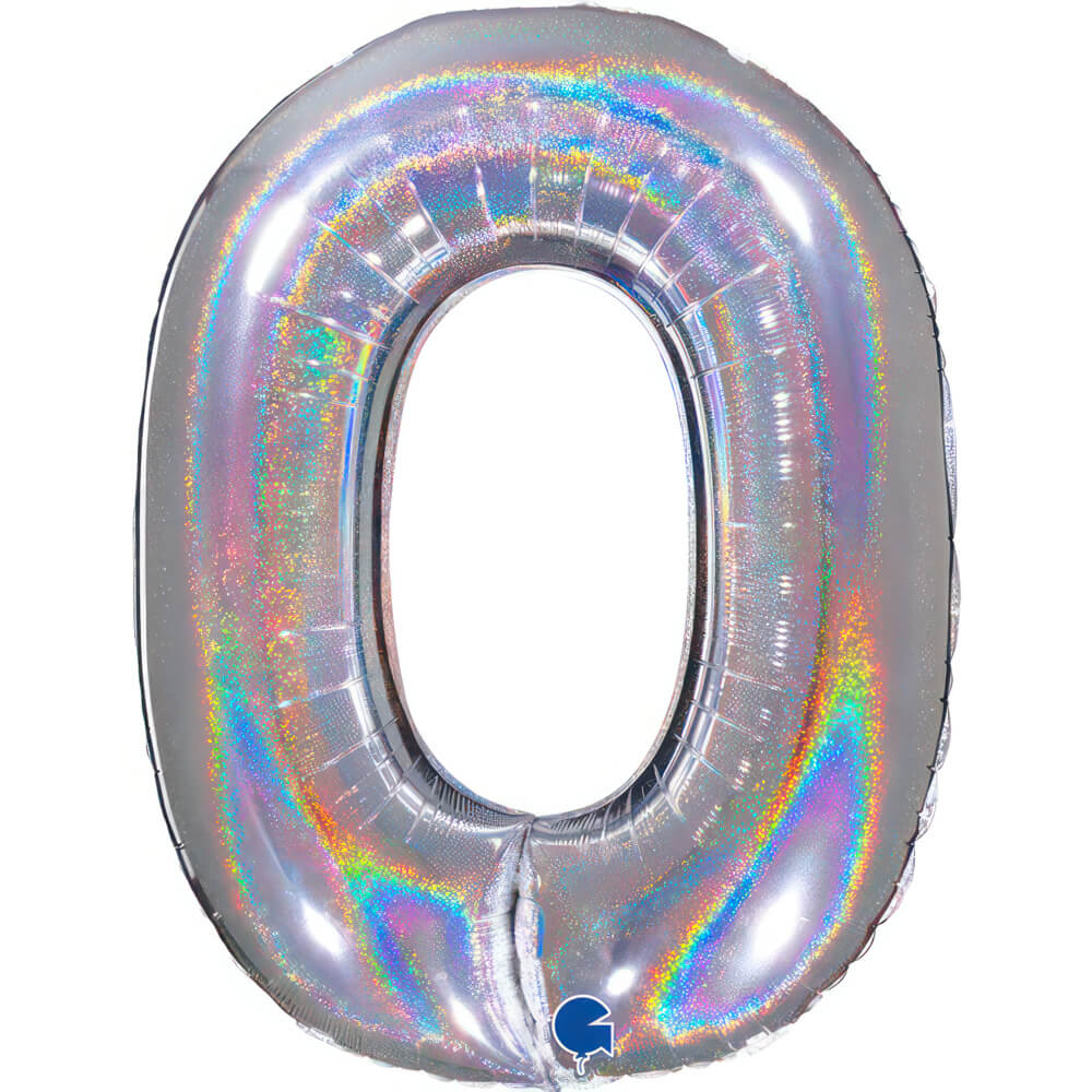 Ballon chiffre -  Argent holographique pailleté - 40" - Gonflage Hélium en boutique