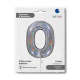 Ballon chiffre -  Argent holographique pailleté - 40" - Gonflage Hélium en boutique