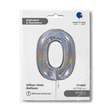Ballon chiffre -  Argent holographique pailleté - 40" - Gonflage Hélium en boutique