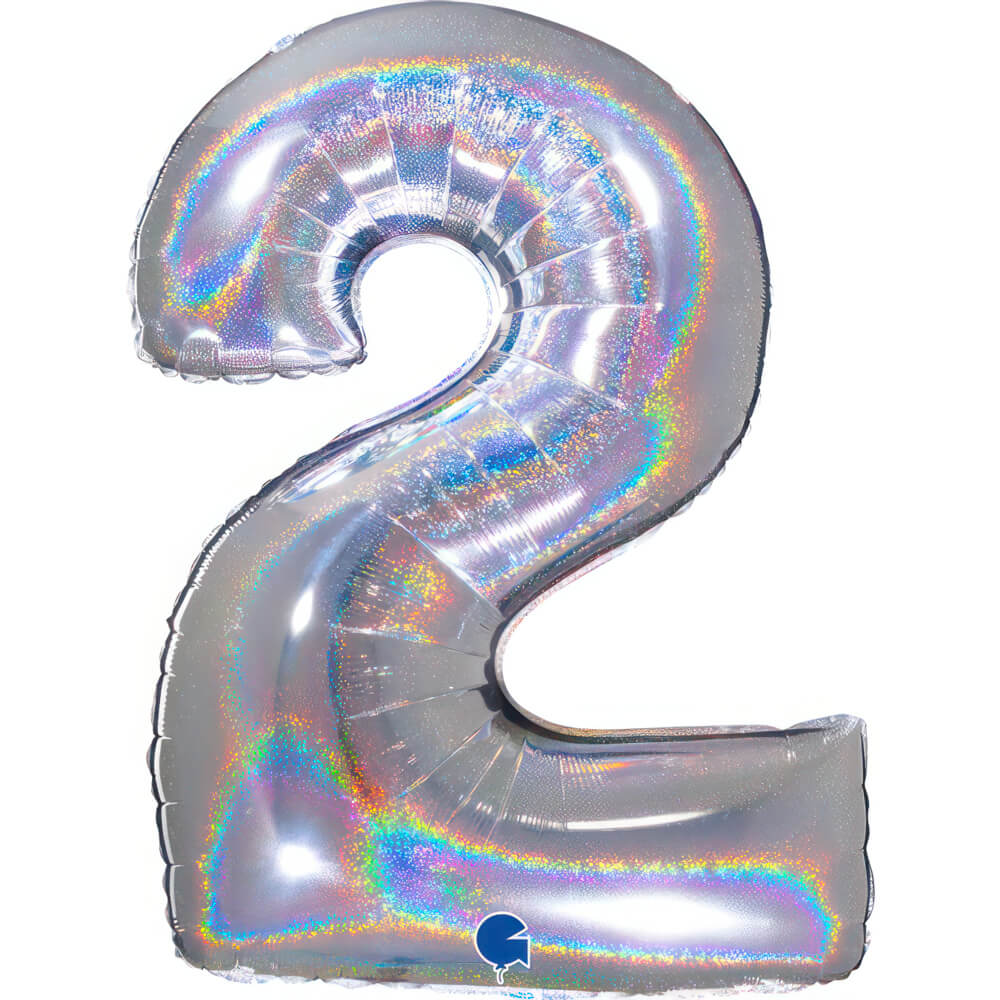 Ballon chiffre -  Argent holographique pailleté - 40" - Gonflage Hélium en boutique
