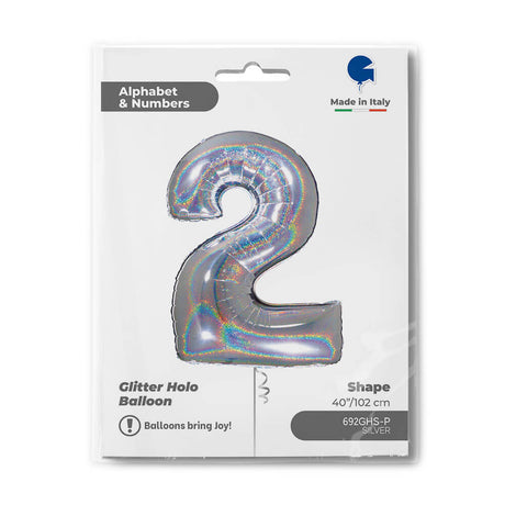 Ballon chiffre -  Argent holographique pailleté - 40" - Gonflage Hélium en boutique
