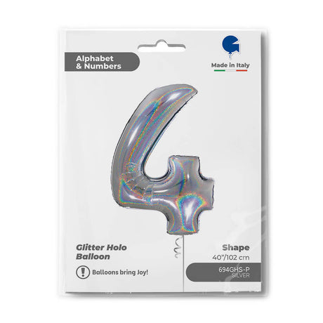 Ballon chiffre -  Argent holographique pailleté - 40" - Gonflage Hélium en boutique