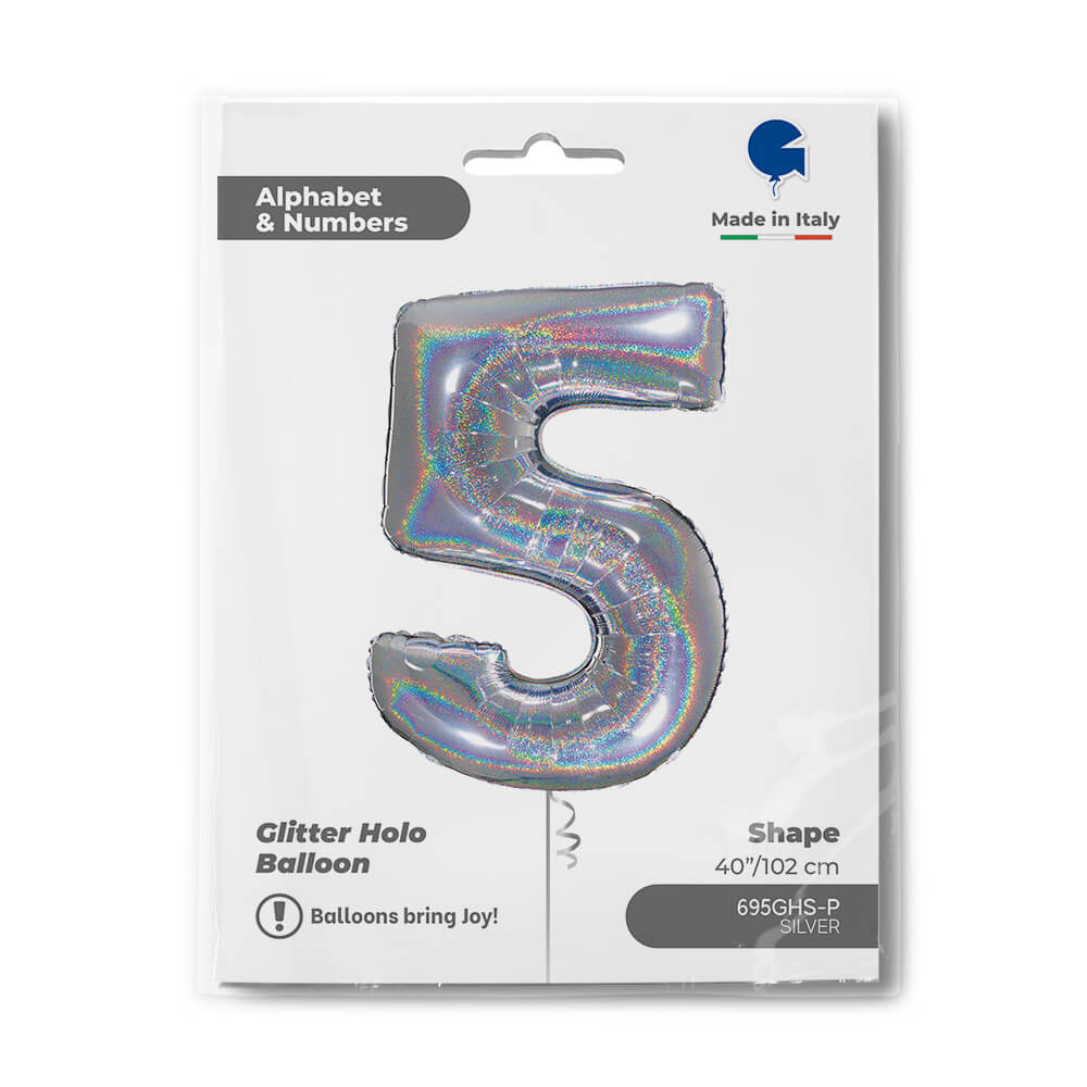 Ballon chiffre -  Argent holographique pailleté - 40" - Gonflage Hélium en boutique