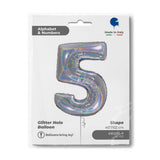Ballon chiffre -  Argent holographique pailleté - 40" - Gonflage Hélium en boutique