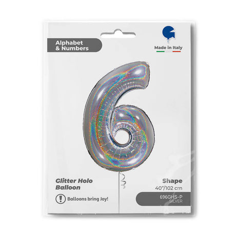Ballon chiffre -  Argent holographique pailleté - 40" - Gonflage Hélium en boutique
