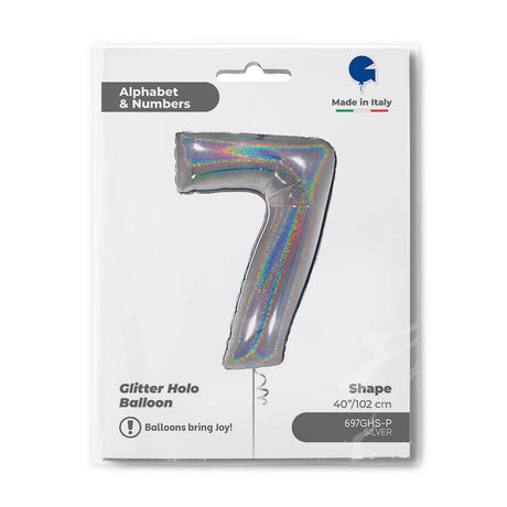 Ballon chiffre -  Argent holographique pailleté - 40" - Gonflage Hélium en boutique