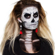 Pair of skull dangle earrings for women, Halloween jewelry featuring skeleton design, made of polyester, zinc, iron, and styrene, ideal for adults.