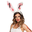 Horror Halloween bunny hat for women, adult size, made of polyester and polypropylene, featuring a bloody design, perfect for costume parties.