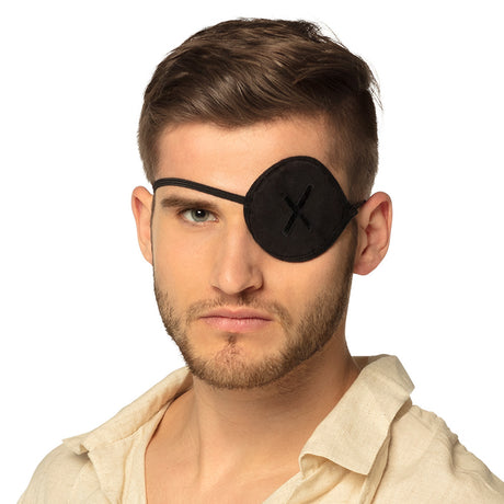 Deluxe pirate eye patch made of polyester and elastane, suitable for adults and children, perfect for pirate costumes and themed parties.