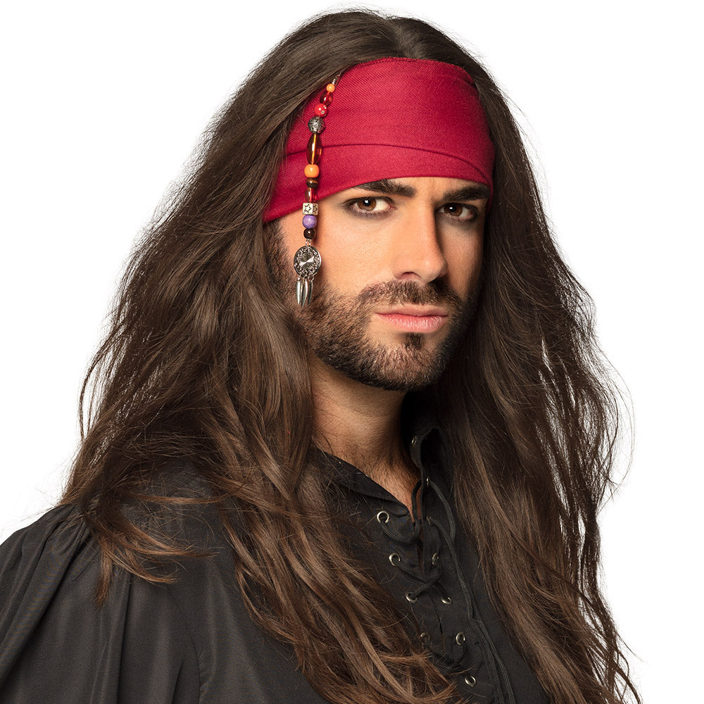 Pirate hair accessory for adults with clip, made of iron, polyester, ccb, acrylic, and wood, displayed on an insert card, ideal for men and women.