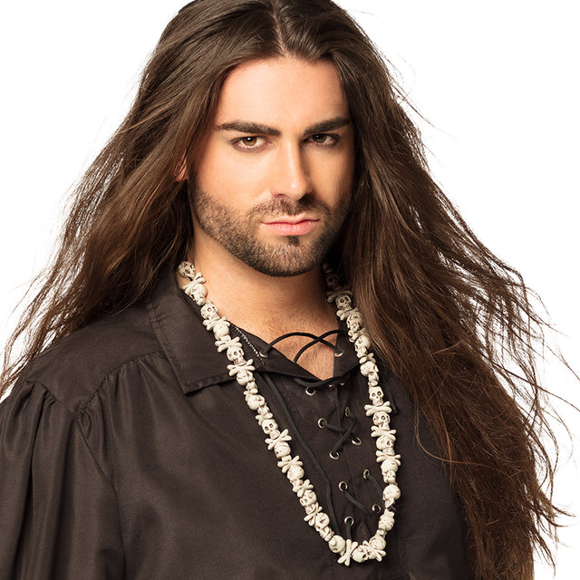 Skull bones necklace for adults made of 100% polyethylene, pirate and skeleton themed jewelry accessory for Halloween.