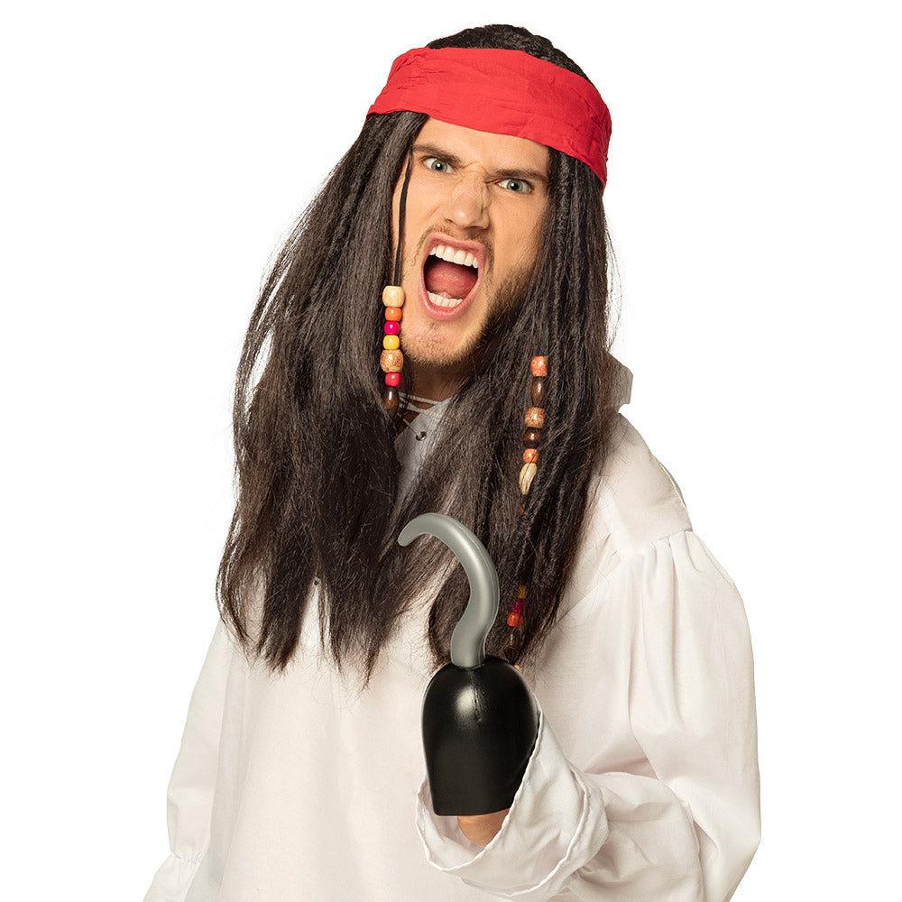 Handmade crochet pirate doll made from 100% polyethylene, measuring 19 x 9 cm, ideal pirate-themed gift for adults and children.