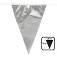 Silver metallic pennant banner, 10 meters long with 20 aluminum-look flags, perfect for New Year celebrations and party decorations.