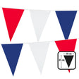 Large tricolor polyethylene flag bunting with 18 flags measuring 45 x 30 cm each, 10 meters long, ideal for national celebrations and events.