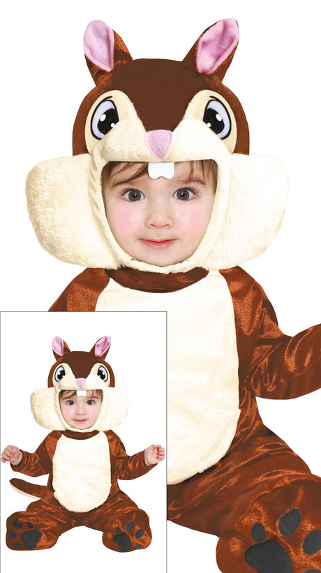 Baby unisex squirrel costume for ages 12-18 months in brown and beige polyester, animal theme, perfect for toddlers.
