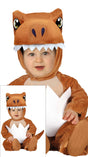 Baby dinosaur costume for 12-18 month olds in brown and white polyester, animal theme, perfect for Halloween.