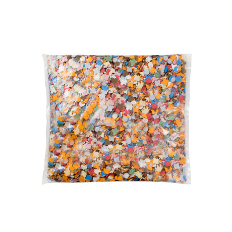 Multicolor cellulose confetti sachet 100g in poly bag packaging, ideal for parties and celebrations.