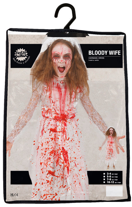 Déguisement mariée ensanglantée enfant blanc et rouge