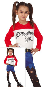 Children's Halloween superhero costume for girls ages 10 to 12, featuring a blue and red polyester outfit inspired by animated characters and Mr. Smile theme.