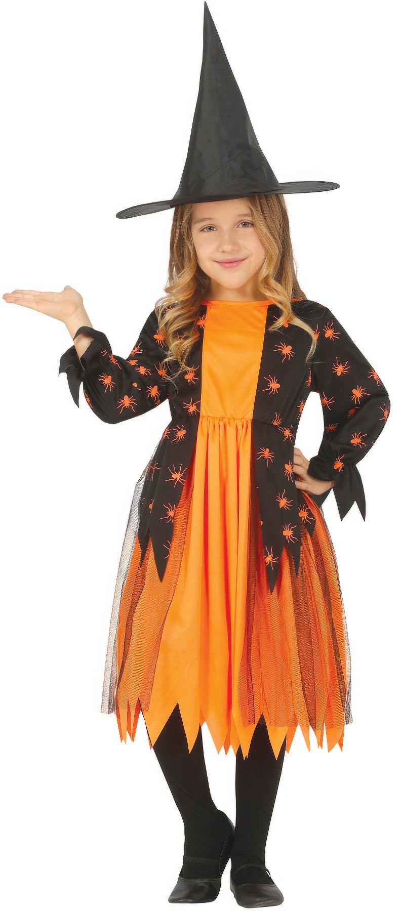 Black and orange spider witch costume for children