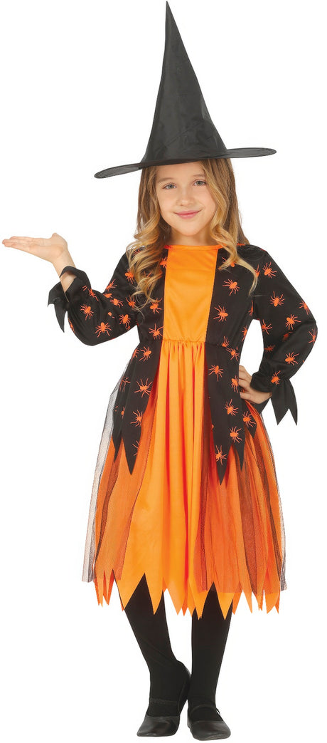 Déguisement sorcière araignée enfant noir et orange