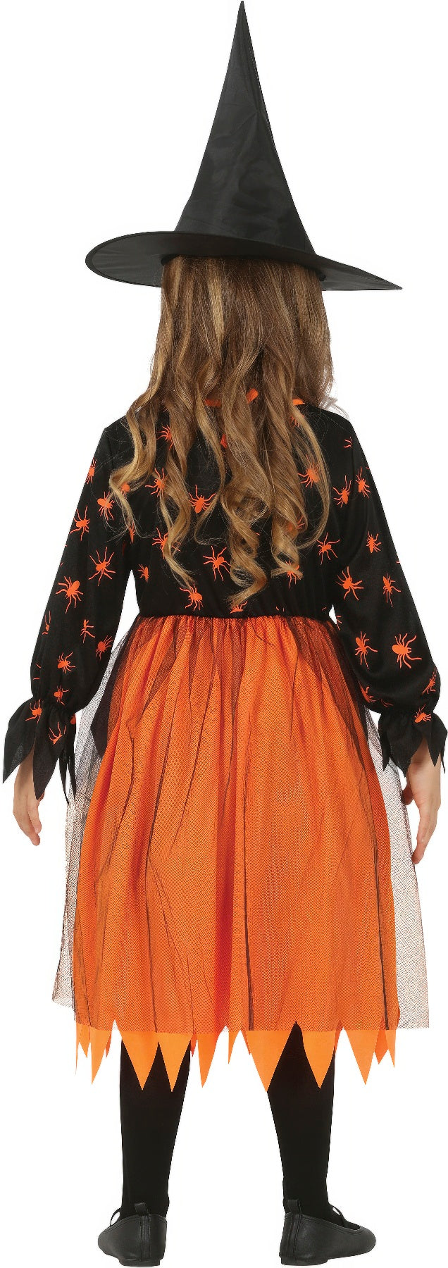 Black and orange spider witch costume for children