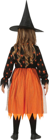 Black and orange spider witch costume for children